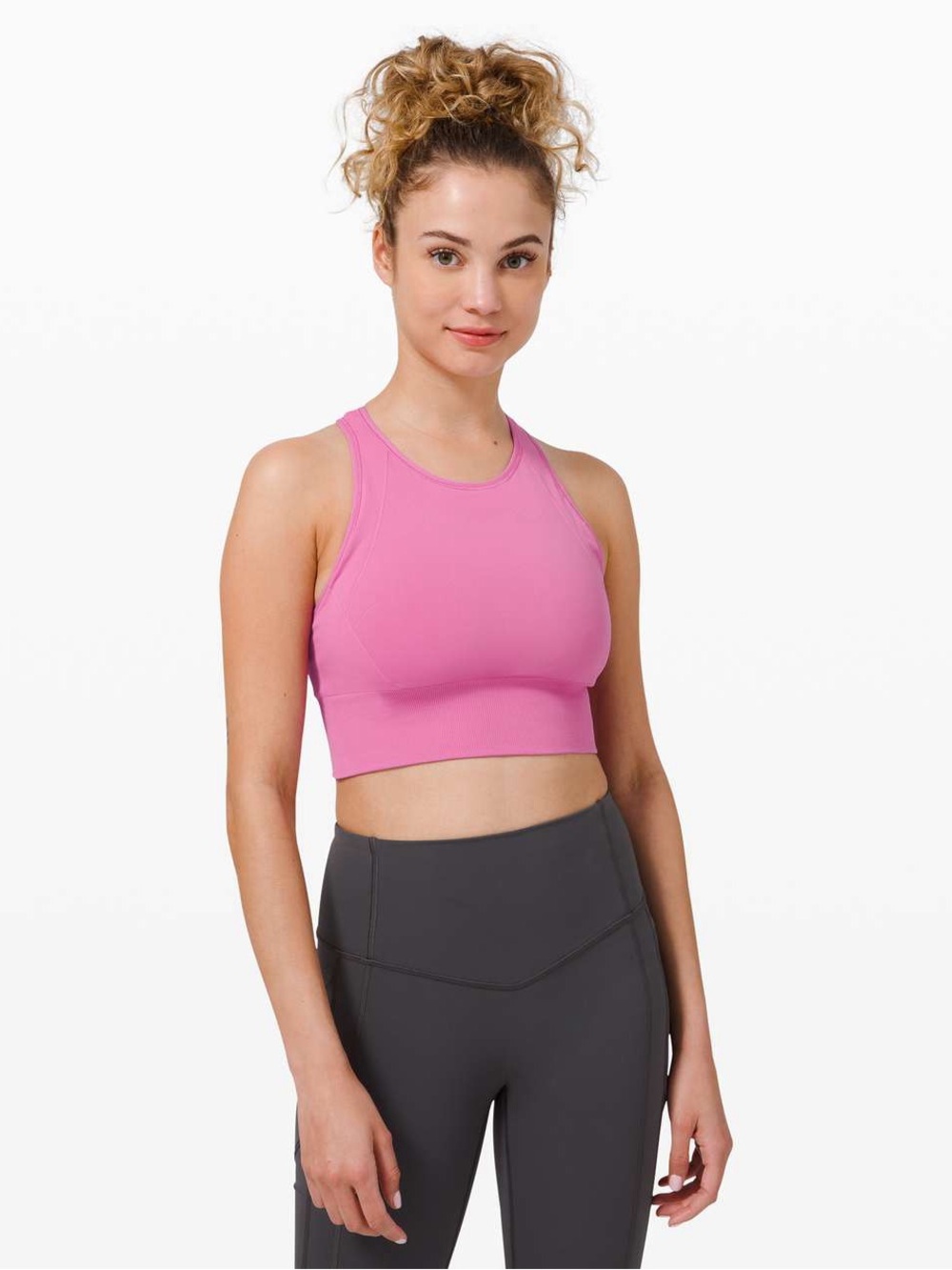 lululemon High-Neck Cropped Sports Bra Tank Top in Pink 6
